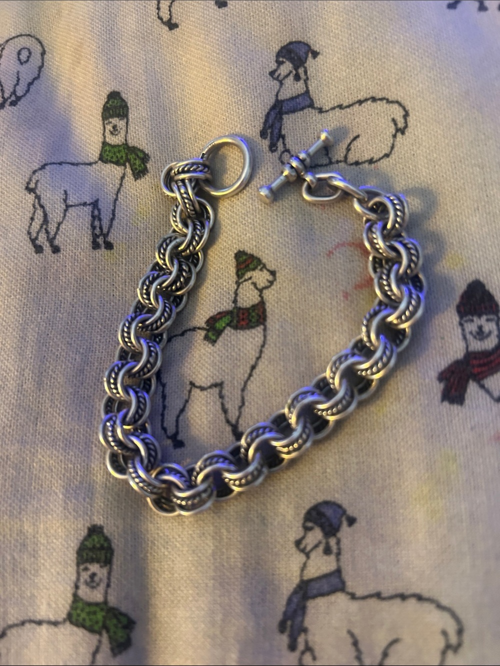 Cute silver chain bracelet with toggle closure